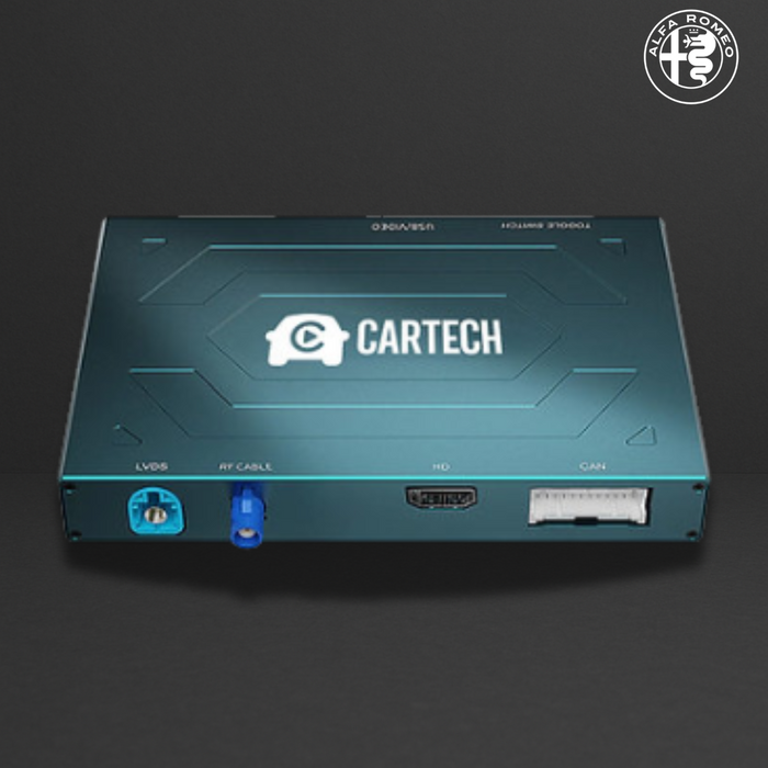 Module Cartech bleu métallique avec logo CARTECH au centre et connecteurs à l’avant, sur fond gris.